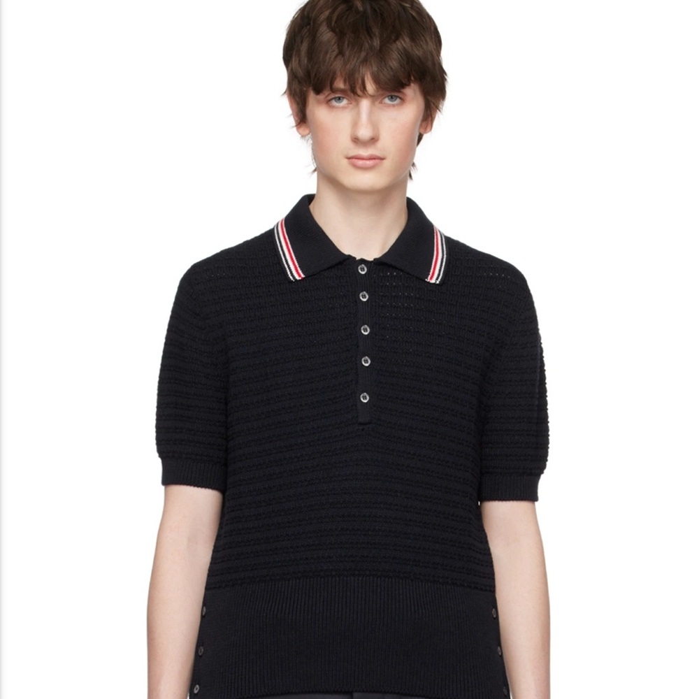 Thom Browne Navy Placket Polo